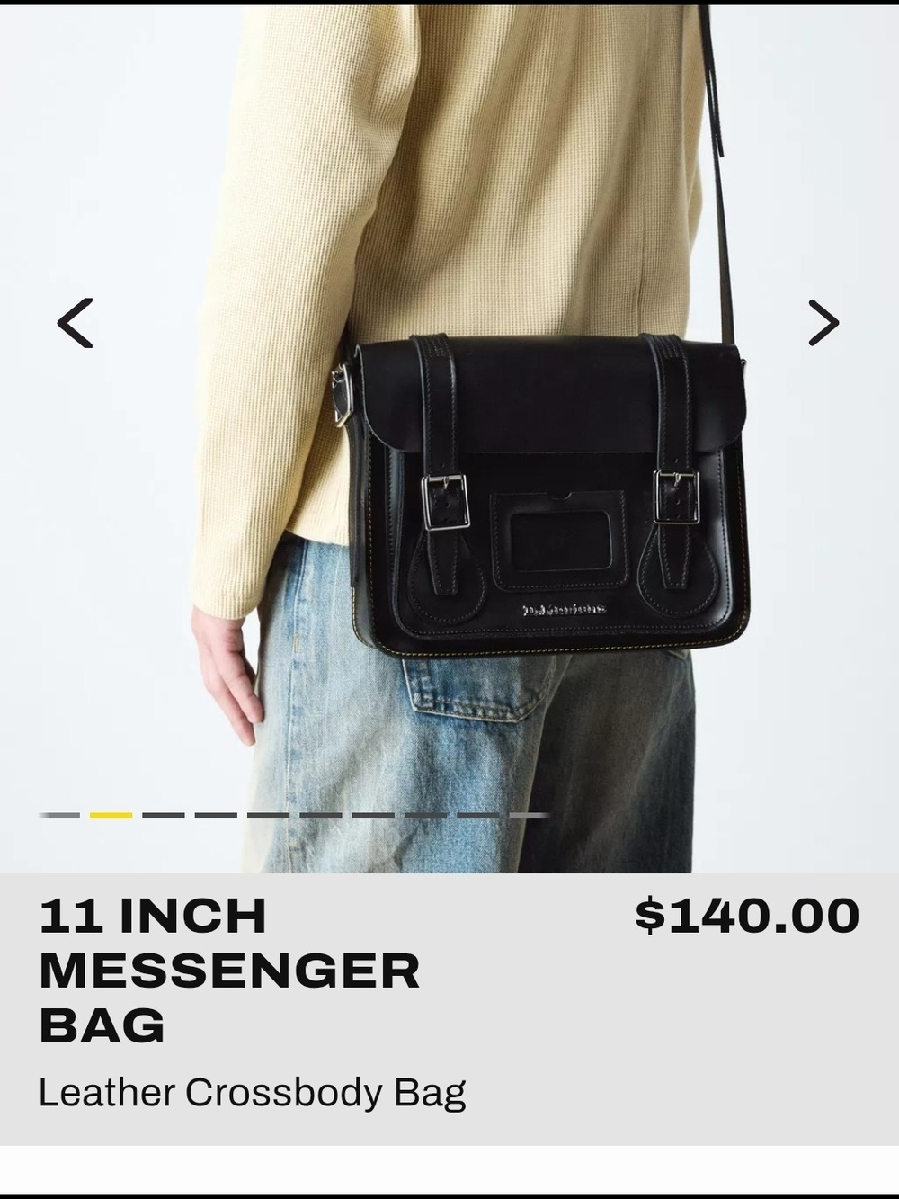 Dr. Martens. 11 Inch Messenger Bag. Black Leather Messenger Bag - Women/Men